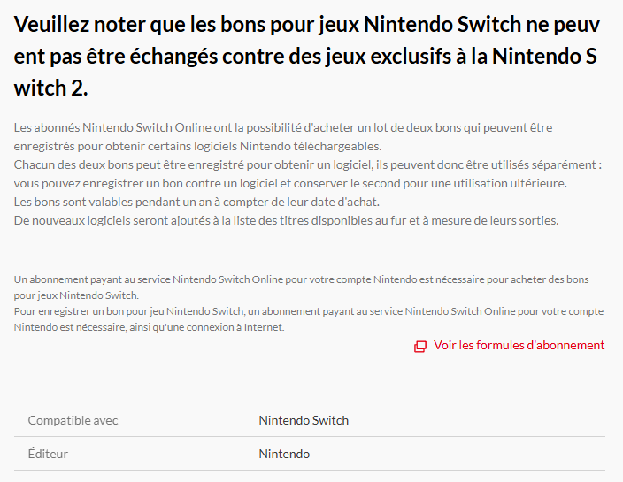 Capture d'écran site Nintendo bons pour jeux